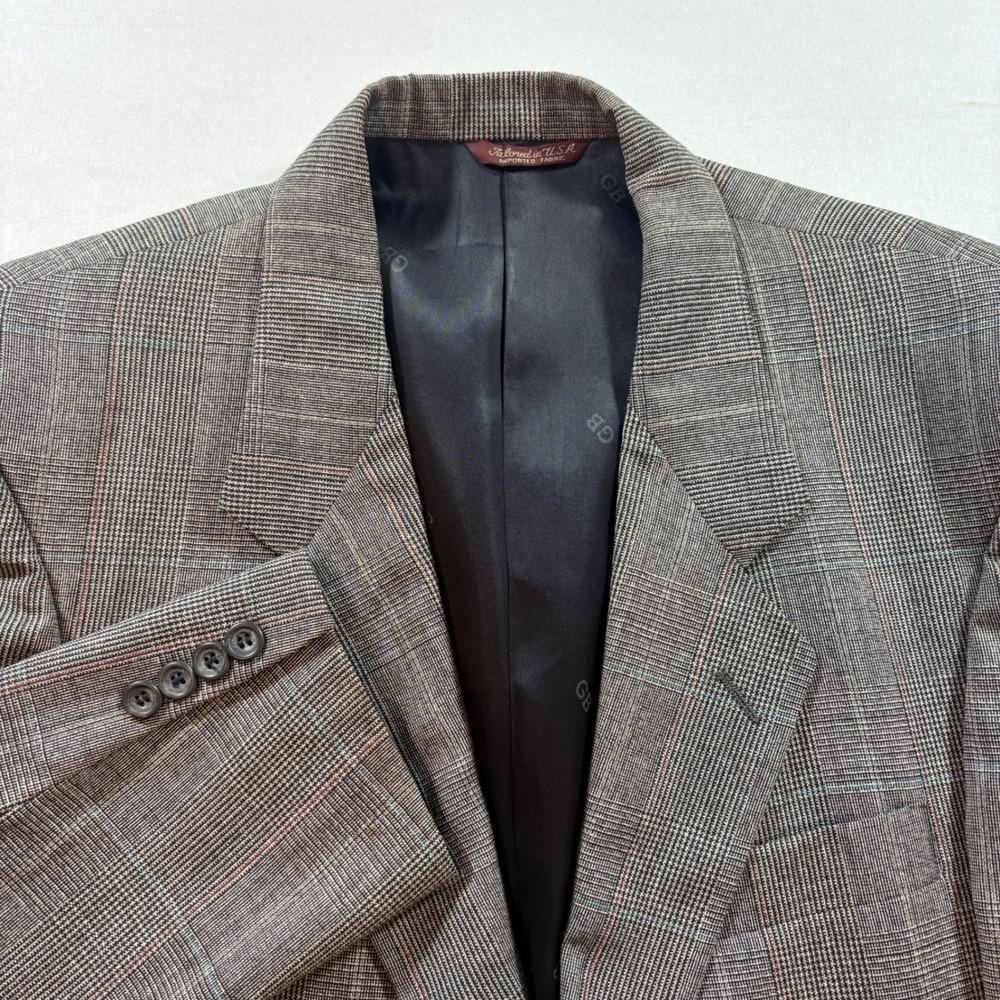 Neiman Marcus Wool Blazer Mens 40R Gray Glen Plaid Two Button Sports Coat Jacket
